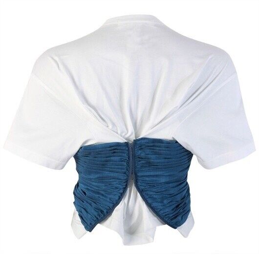 JUNYA WATANABE White Blue Denim Jean Pleated Corset Blouse Top TShirt XS-M