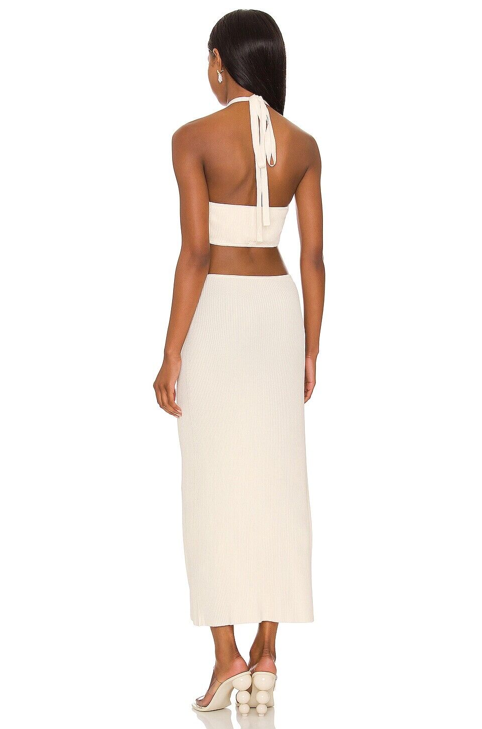 CULT GAIA NWT Cameron Off White Knit Cut Out Halter Bodycon Long Maxi Dress S