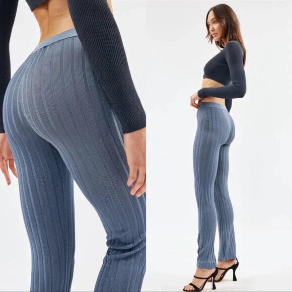 AYA MUSE $400 Margot Slate Blue Jersey Rib Knit Garmentory Pant Leggings M