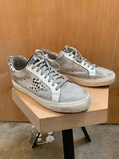 GOLDEN GOOSE May Suede Leather Pony CalfHair Animal Print White Black Sneaker 39