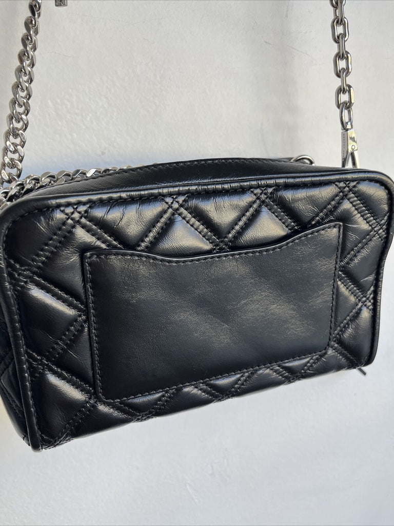 MARC JACOBS Snapshot Black Quilted Lambskin Leather Chain Crossbody Bag Purse