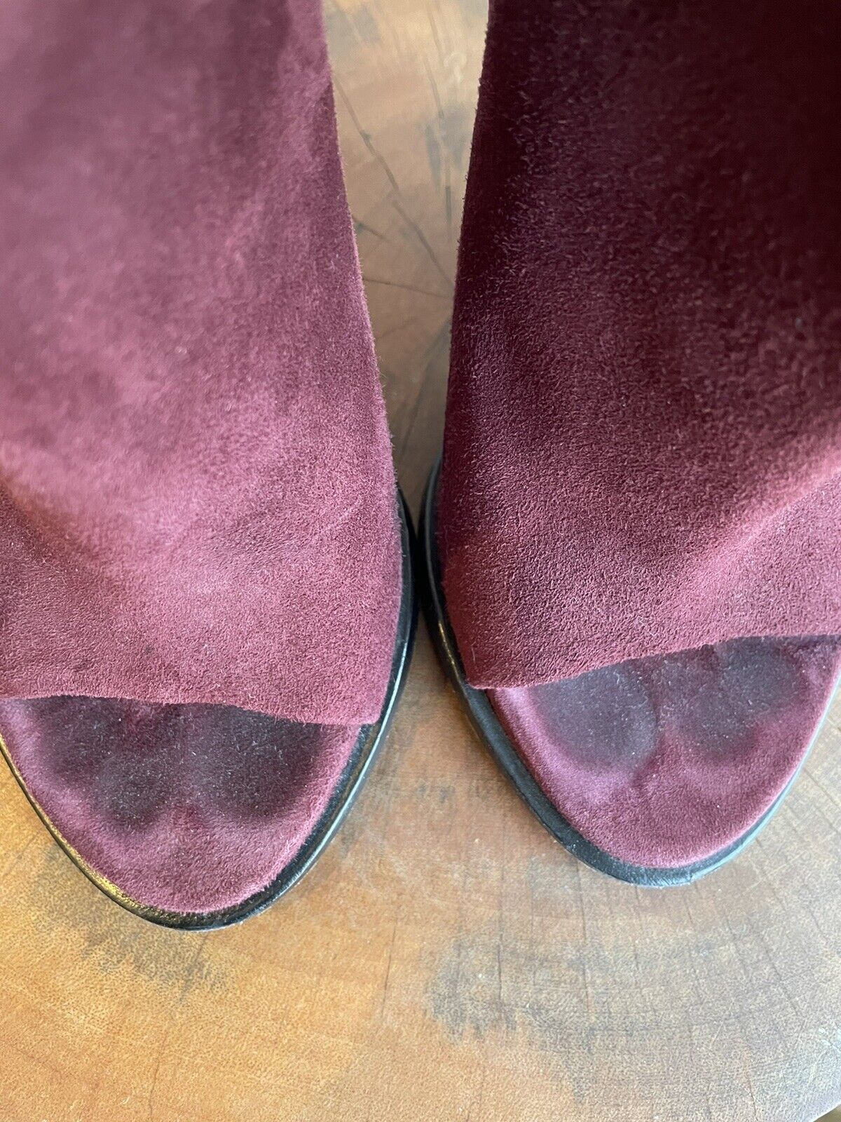 GIVENCHY Purple Burgundy Maroon Suede Leather Peep Toe Stiletto Ankle Boot 37.5