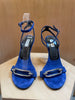 BALENCIAGA Blue Suede Silver Buckle Strappy Open Toe Stiletto Sandal Heel 37.5