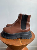 BURBERRY Braemer Tan Brown Leather Chunky Platform Chelsea Ankle Boot 35.5/36