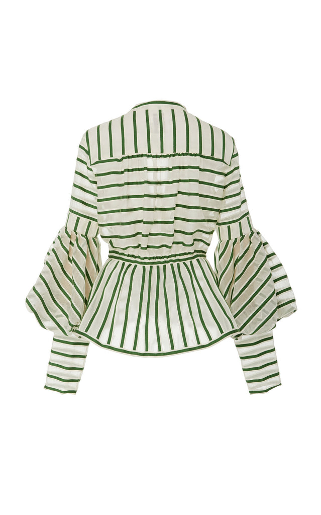 ROSIE ASSOULIN $1,600 White Green Stripe Print Organza Shirt Dress Top Blouse M