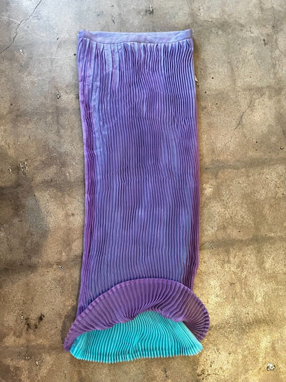 ISSEY MIYAKE VTG Purple Blue Pleated Accordion Semi Sheer Pencil Midi Skirt L