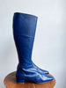 BY FAR NEW Edie Navy Blue Leather Knee High Zip Square Toe Block Heel Boots 36