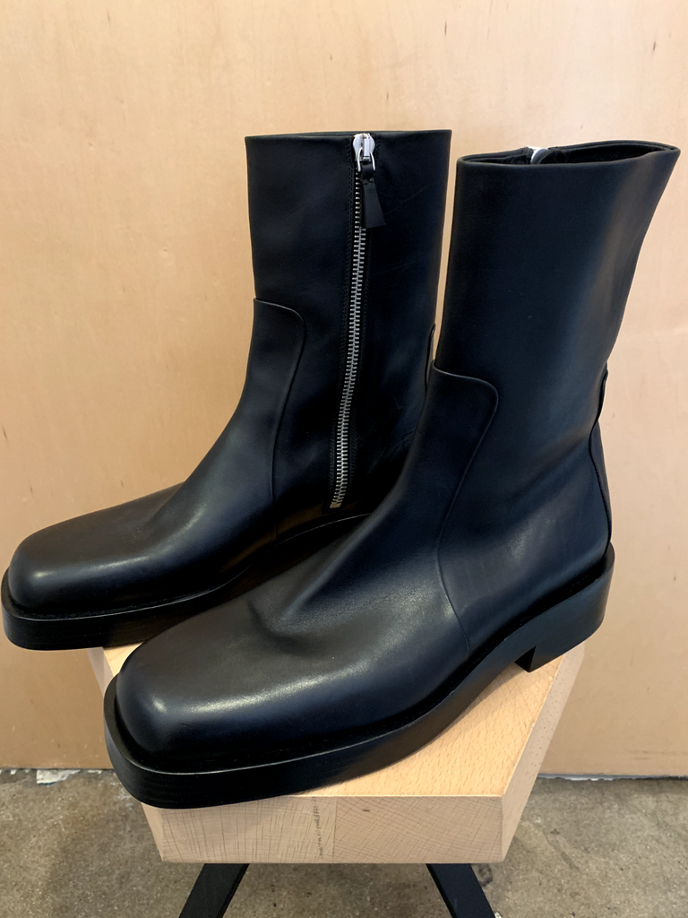 JIL SANDER NEW $1,600 Men's Black Leather Square Toe Ssense Zip Ankle Boot 44/10