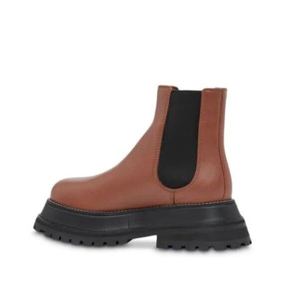 BURBERRY Braemer Tan Brown Leather Chunky Platform Chelsea Ankle Boot 35.5/36