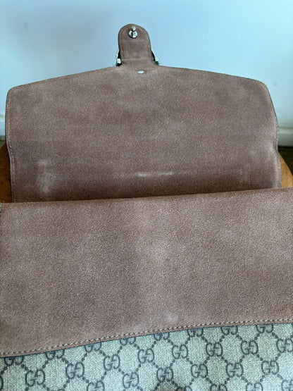 GUCCI GG Supreme Dionysus Hornet Beige Brom Monogram Logo Shoulder Bag Purse