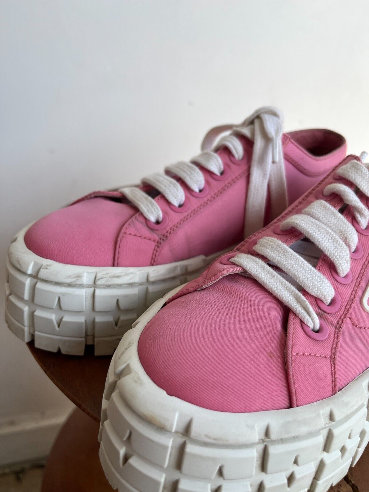 PRADA Double Wheel Gabardine Begonia Pink Nylon Platform Lug