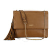 LANVIN Sugar Camel Tan Brown Pebbled Leather Flap Tassel Shoulder Bag Purse