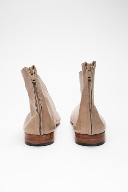 MARTINIANO Leone Beige Brown Leather Round Toe Ankle Low Cut Flat Boot 35.5