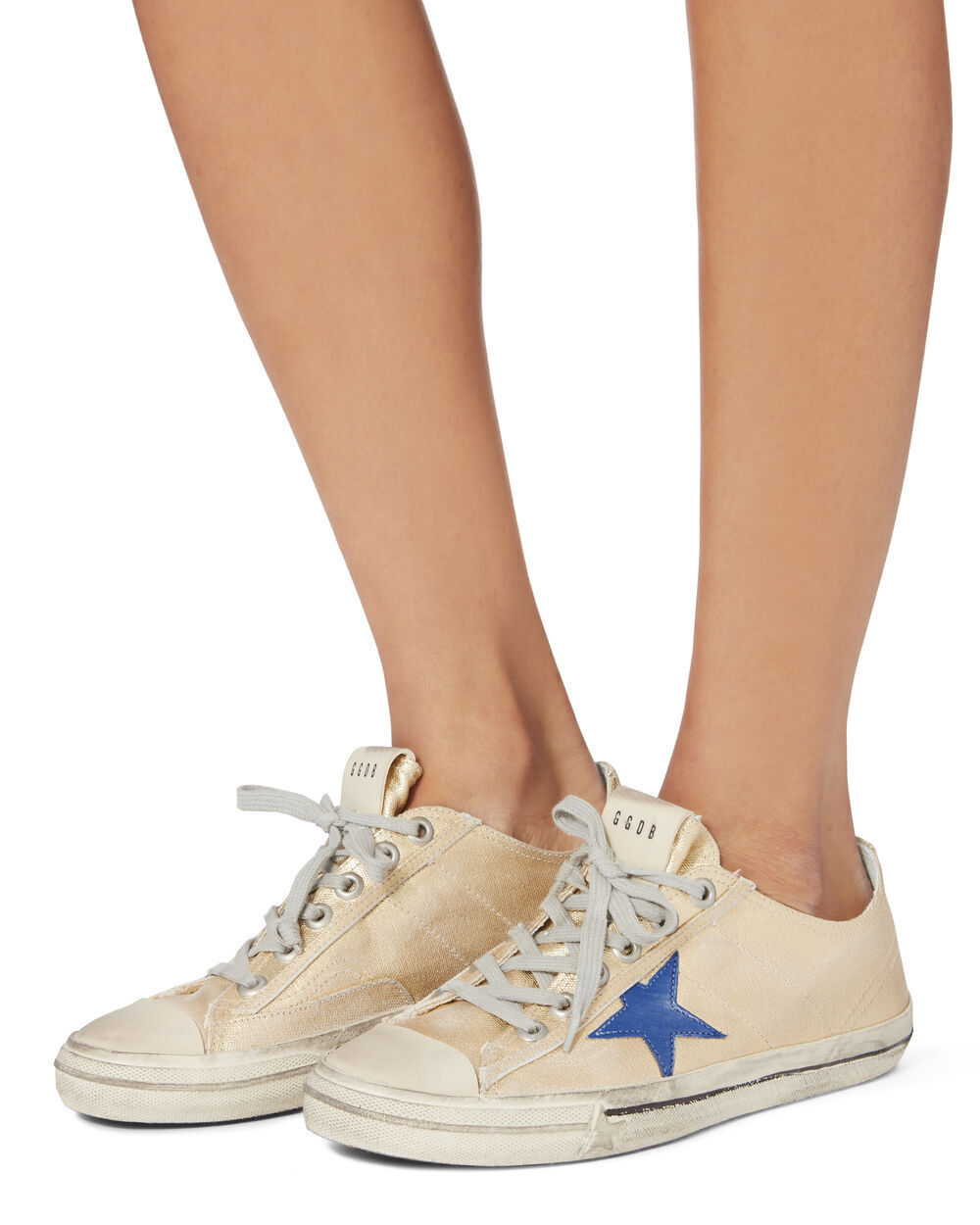 GOLDEN GOOSE V Star2 Gold Blue Metallic Leather Star Canvas