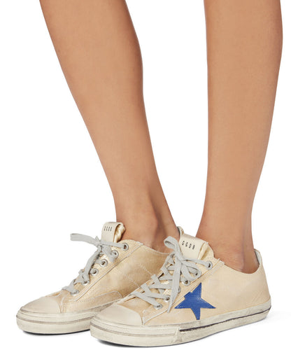 GOLDEN GOOSE V Star2 Gold Blue Metallic Leather Star Canvas Low Top Sneaker 37.5