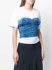 JUNYA WATANABE White Blue Denim Jean Pleated Corset Blouse Top TShirt XS-M