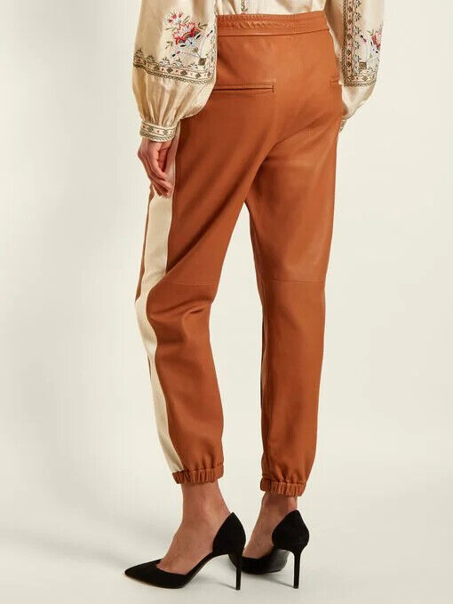 ISABEL MARANT Coy Brown White Leather Stripe Jogger Trouser Dress Pant 34/2/0