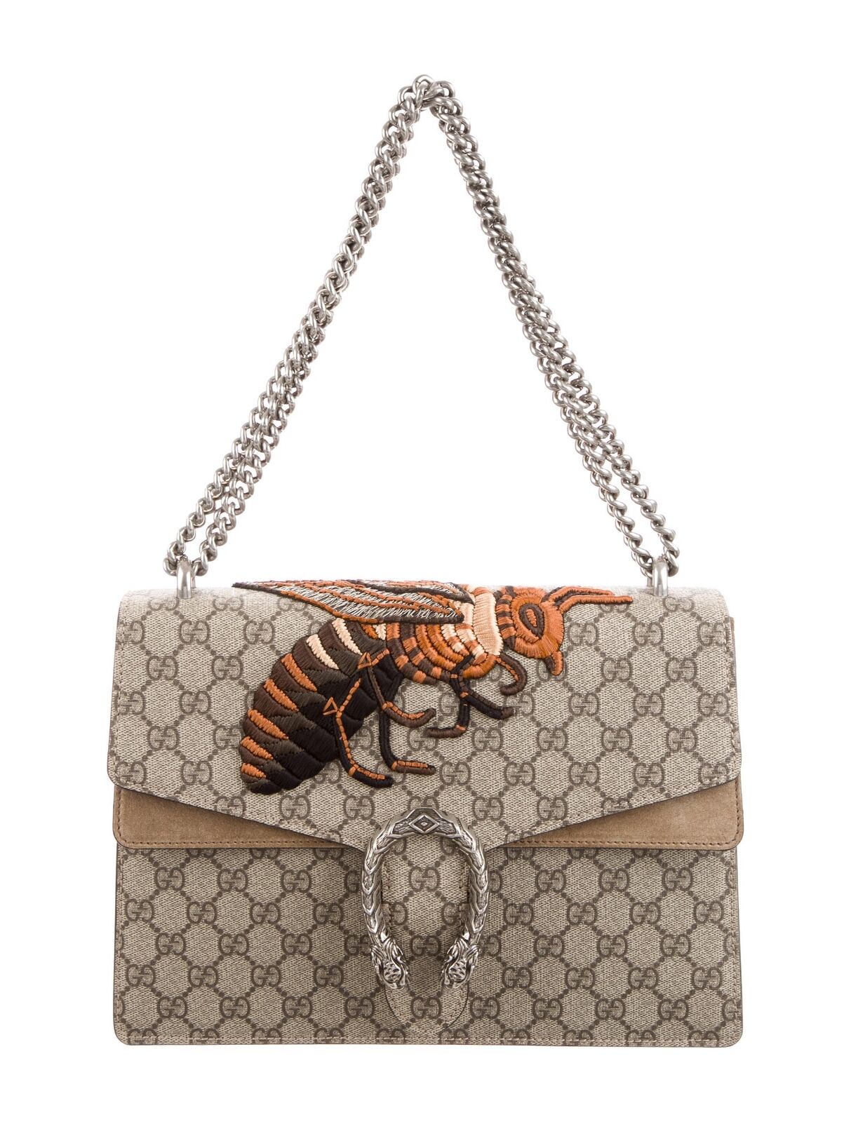 GUCCI GG Supreme Dionysus Hornet Beige Brom Monogram Logo Shoulder Bag Purse
