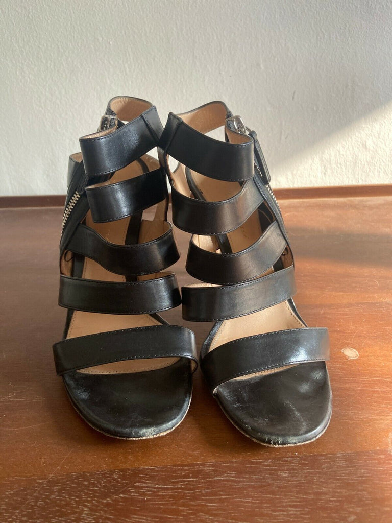 GIANVITO ROSSI Black Leather Strappy Open Peep Toe Ankle Heel Stiletto 6.5/7/37