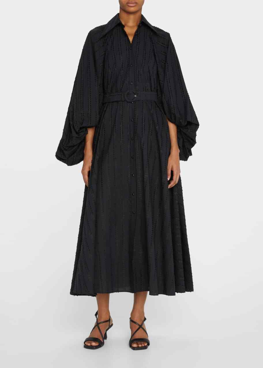 PALMER HARDING Healing Black Fil Coupe Balloon Sleeve Belt Midi Shirt Dress 10