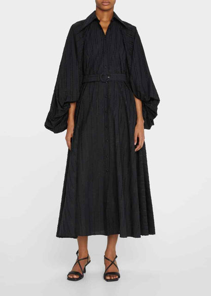 PALMER HARDING Healing Black Fil Coupe Balloon Sleeve Belt Midi Shirt Dress 10