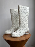 SIMONE ROCHA NWT Perforated White Floral Eyelet Leather Ankle Calf Boots 35