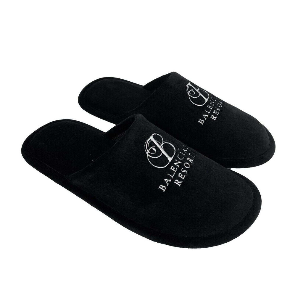 BALENCIAGA Men's Resort Black Velour Velvet Logo Flat Slide Slipper 43/9/9.5