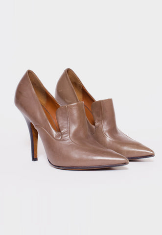 CELINE Phoebe Philo Old Rare Brown Taupe Leather Peep Toe Cut Out Ankle Boot 37