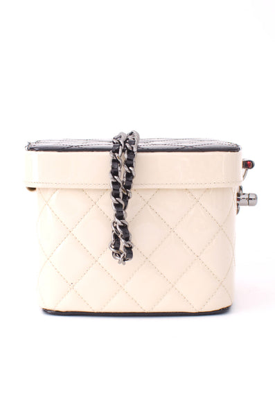 CHANEL Patent Quilted Box Bag Beige, FASHIONPHILE