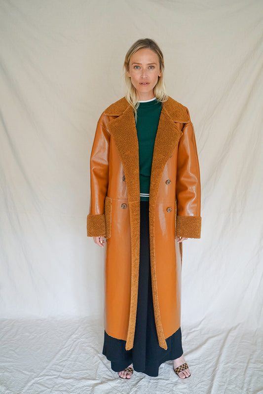 PATENT SHEARLING COAT W TAGS