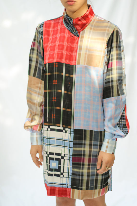 PATCHWORK SATIN DRESS