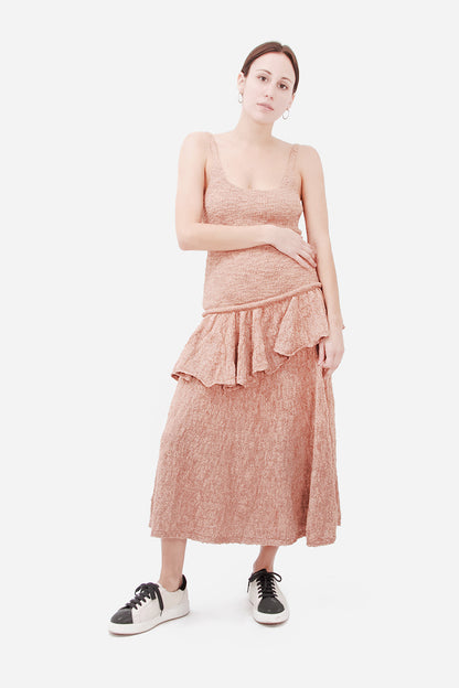 KNIT RUFFLED MIDI DRESS