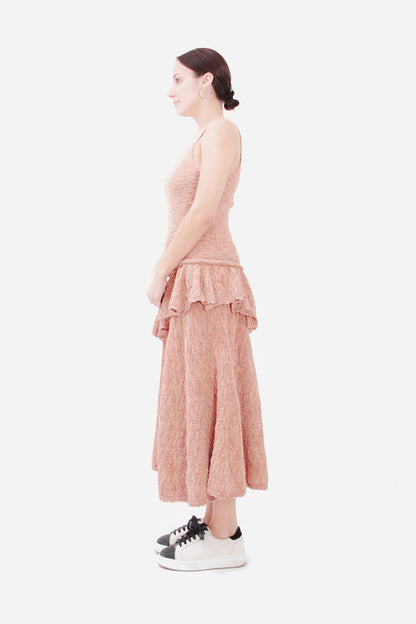 KNIT RUFFLED MIDI DRESS