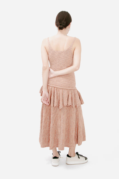 KNIT RUFFLED MIDI DRESS