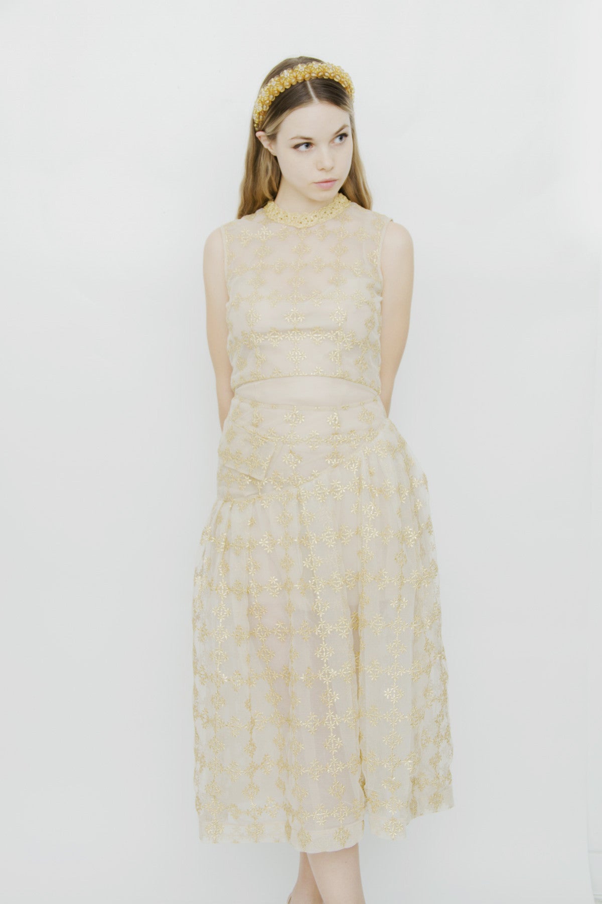 GOLD METALLIC CHECK DRESS