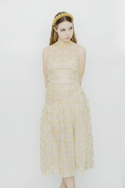 GOLD METALLIC CHECK DRESS