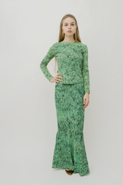 VINTAGE GRASS PRINT TWO PIECE SET