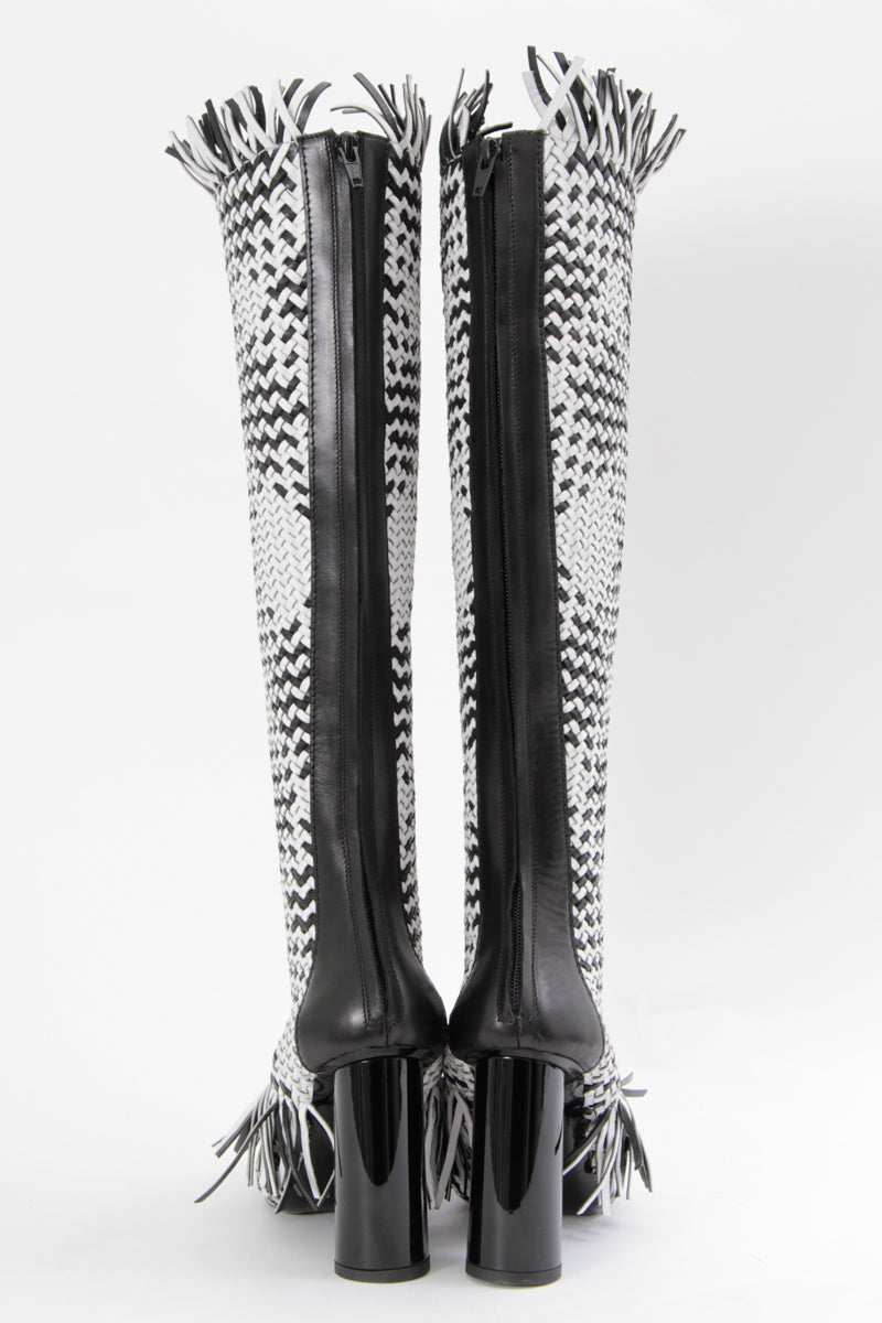 WOVEN KNEE HIGH BOOT WITH TAGS