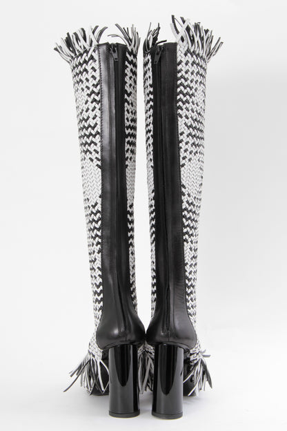 WOVEN KNEE HIGH BOOT WITH TAGS