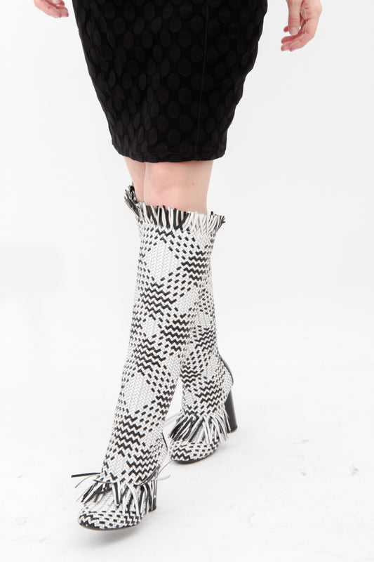 WOVEN KNEE HIGH BOOT WITH TAGS