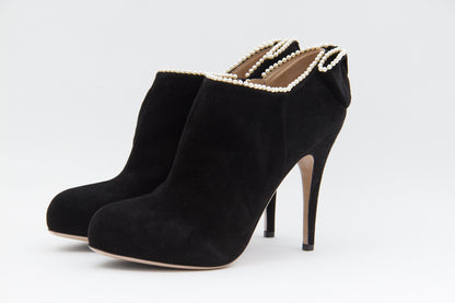 SUEDE PEARL TRIM ANKLE BOOTIES