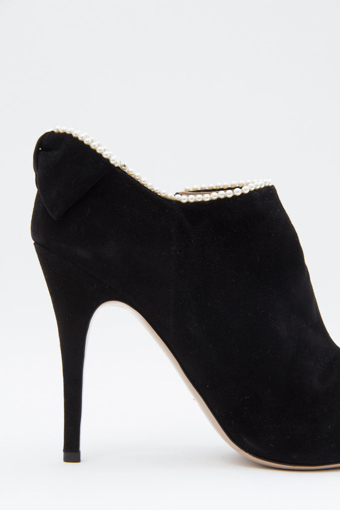 SUEDE PEARL TRIM ANKLE BOOTIES