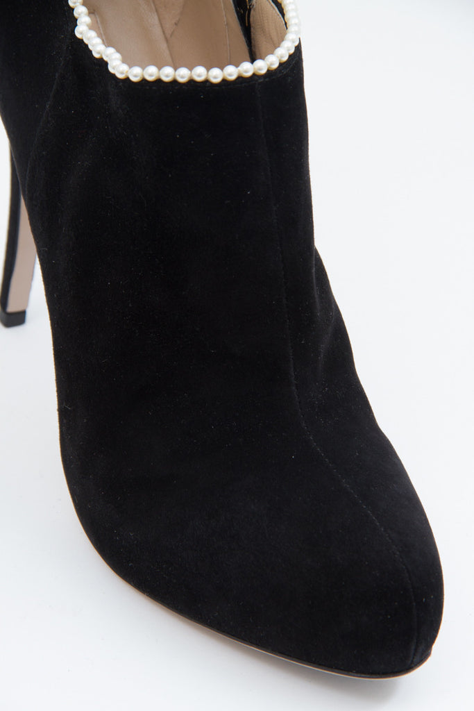 SUEDE PEARL TRIM ANKLE BOOTIES