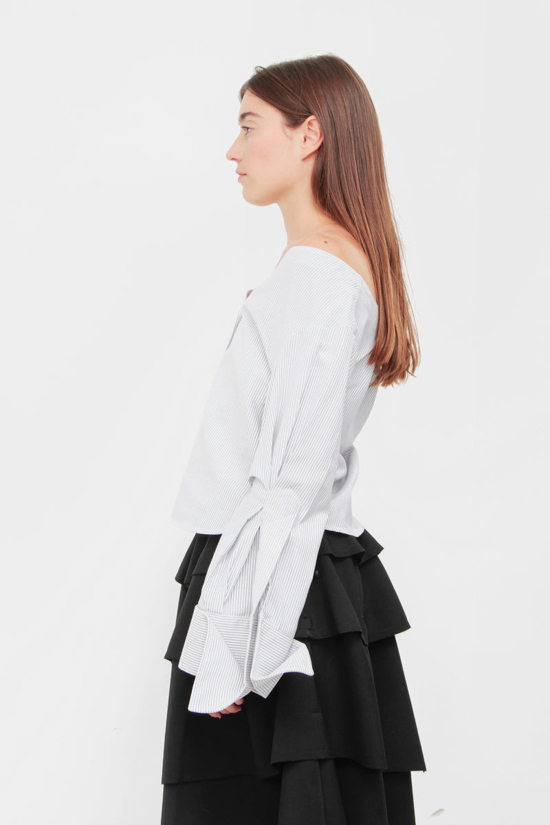 PINSTRIPE OFF THE SHOULDER TOP