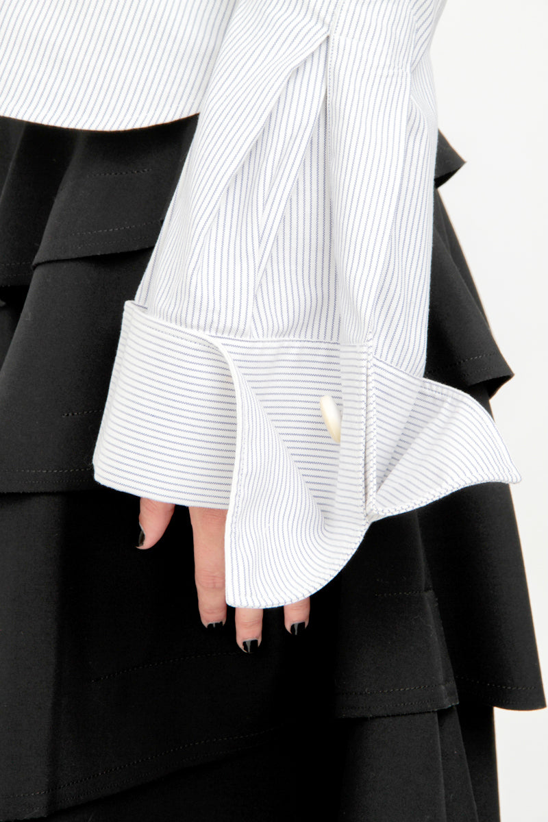 PINSTRIPE OFF THE SHOULDER TOP