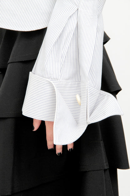 PINSTRIPE OFF THE SHOULDER TOP