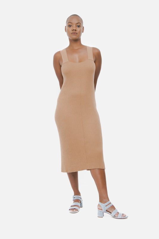CURRY RIB MIDI DRESS