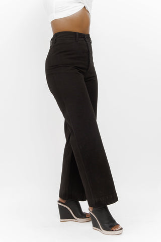 JESSE KAMM $400 Black Wide Leg High Waist Rise Cotton Canvas Trouser Pant 6/8