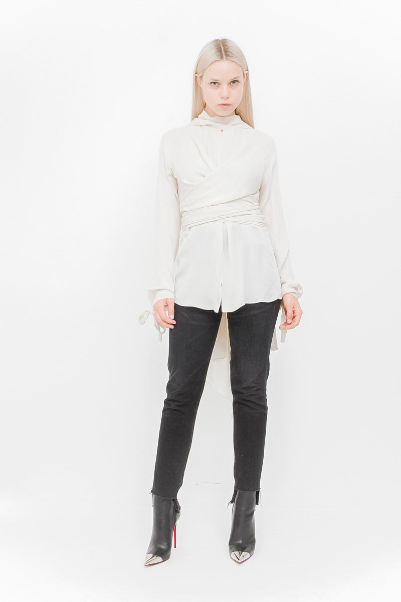SILK CHIFFON TIE BLOUSE