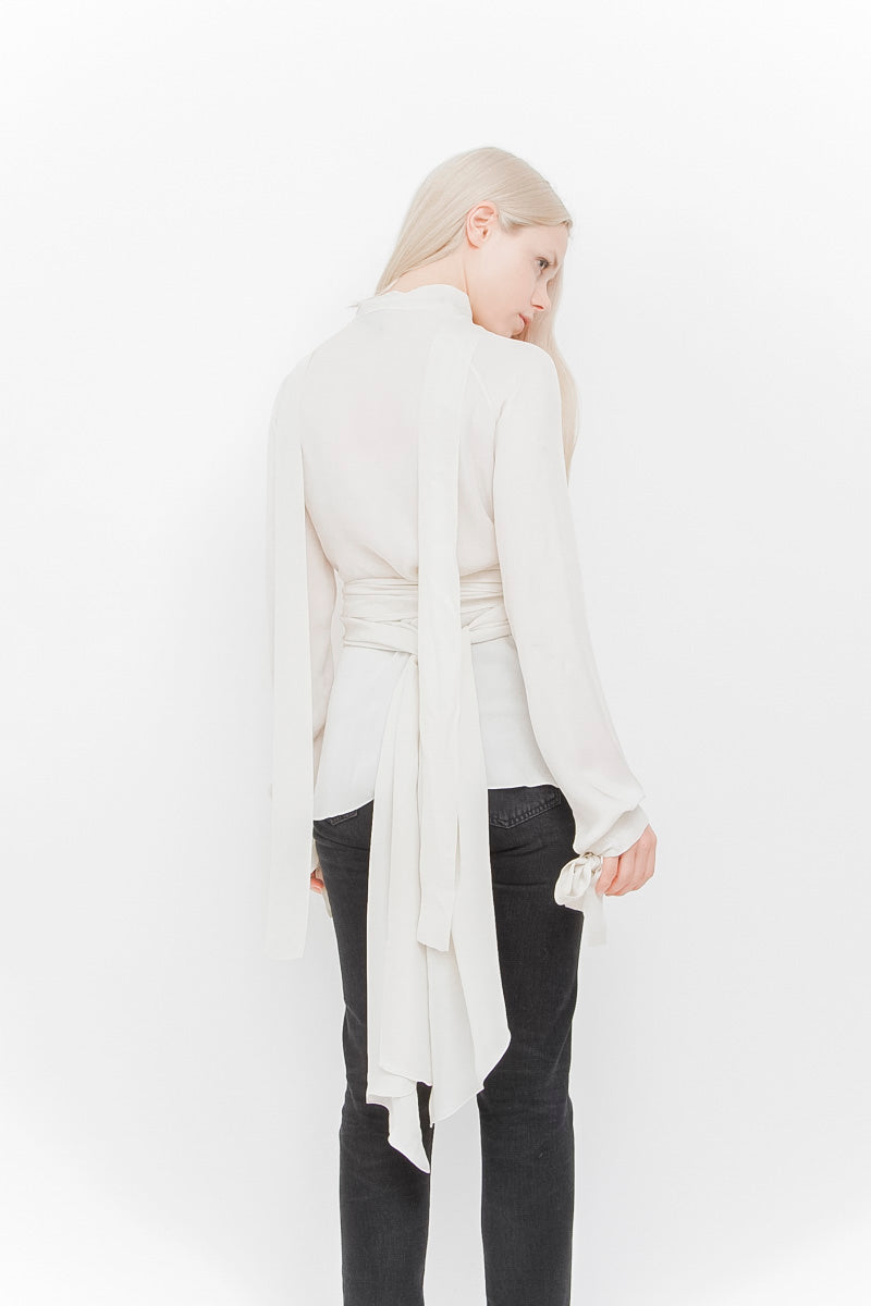 SILK CHIFFON TIE BLOUSE